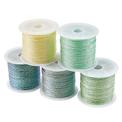 PandaHall Elite 5 Rolls 5 Colors 6-Ply Polyester Thread, Chinese Knotting Cord, for Woven Bracelet Necklace Making, Mixed Color, 0.6mm, about 43.74 Yards(40m)/Roll, 1 roll/color