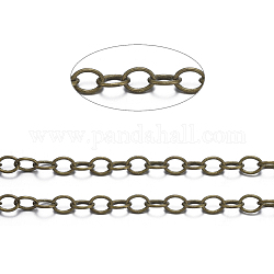 Brass Cable Chains, Unwelded, with Spool, Oval, Cadmium Free & Nickel Free & Lead Free, Antique Bronze, 4x3x0.6mm, about 32.8 Feet(10m)/roll