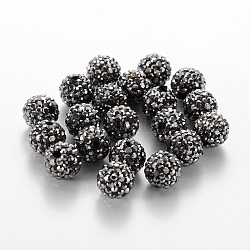Grade A Rhinestone Pave Disco Ball Beads, for Unisex Jewelry Making, Round, Jet Hematite, PP11(1.7~1.8mm), 10mm, Hole: 1mm