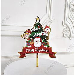Dessus de gâteau en acrylique, cartes insérées dans le gâteau, décorations sur le thème de noël, arbre & santa clus & mot joyeux noël, rouge, 163x97mm