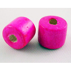 Natural Wood Beads, Column, Lead Free, Magenta, 5x4mm, Hole: 2mm, about 17000pcs/1000g