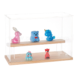 Boîtes de présentation en acrylique transparent à 2 étage, vitrine de figurines, avec une base de bois, pour poupée, stockage de figurines, clair, produit fini : 32x12x21.2cm, environ 9 pcs / ensemble