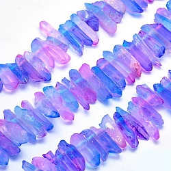 Chapelets de perles de cristal de quartz naturel électrolytique, teinte, pépites, mauve, 18~36x6~10mm, Trou: 1.5mm, environ 15.7 pouce (40 cm)