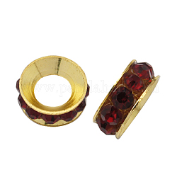 Perles séparateurs en laiton avec strass, Grade a, rondelle, métal couleur or, siam, 9x4mm, Trou: 4mm