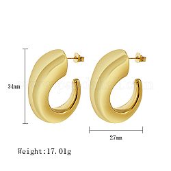 304 Stainless Steel Stud Earrings, Horn Half Hoop Earrings, Real 18K Gold Plated, 34x27mm