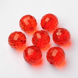 Transparent Acrylic Beads, Faceted Round, Red, about 22mm in diameter, hole: 3mm, about 82pcs/500g