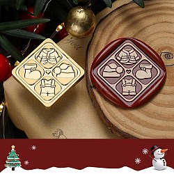 Testa di timbro in ottone con sigillo di ceralacca a tema natalizio, per timbro sigillo di cera, oro, vestiti, 25x25x14.5mm, diametro interno: 7mm