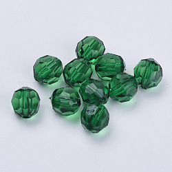 Perline acrilico trasparente, sfaccettato, tondo, verde scuro, 10x9.5mm, Foro: 1.8 mm