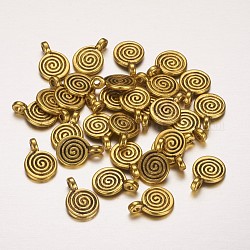 Подвески из сплава в тибетском стиле, плоские круглые с вихрем, без свинца и без кадмия, античное золото , 11.8x8x1.5 мм, отверстие : 1 мм