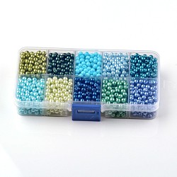 Perlati misto perla perline di vetro rotondo, colore misto, 4mm, Foro: 1 mm, circa 1400 pc / scatola