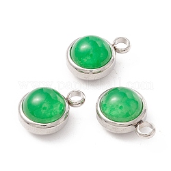 Breloques de jade teints naturels, avec accessoires en 304 acier inoxydable, demi-rond, couleur inoxydable, 13.5x10x7.5mm, Trou: 2.5mm