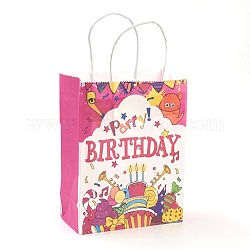 Bolsas de papel, con asas, bolsas de regalo, bolsas de compra, bolsos de fiesta de cumpleaños, Rectángulo, color de rosa caliente, 21x15x8 cm