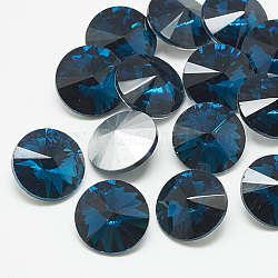 Cabujones de cristal con rhinestone, rhinestone del rivoli, espalda plateada, facetados, cono, capri azul, 12x6mm
