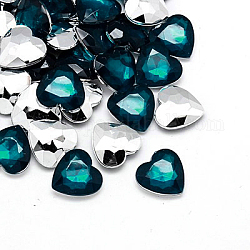 Imitation Taiwan Acrylic Rhinestone Cabochons, Pointed Back & Faceted, Heart, Teal, 12x12x4.5mm, about 500pcs/bag