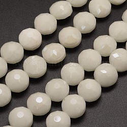 FilI di perline in vetro placcato, lustro di perla placcato, tondo piatto sfaccettato, fumo bianco, 14x10mm, Foro: 1 mm, circa 22pcs/filo, 11.8 pollice