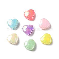 Opaque Acrylic Beads, AB Color Plated, Heart, Mixed Color, 10x11x4.5mm, Hole: 2mm, about 1923pcs/500g
