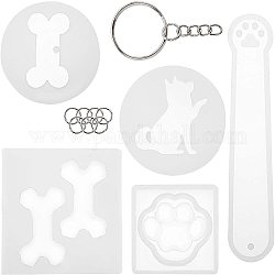 DIY Keychain Making, with Food Grade Silicone Molds, Iron Split Key Rings and Iron Open Jump Rings, White, Molds: 5pcs/set