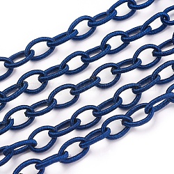 Handmade Nylon Cable Chains Loop, Oval, Medium Blue, 8~9x11~13x2mm, about 85cm/strand, 33.5 inch