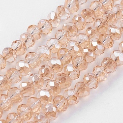 Chapelets de perles en verre électroplaqué, facettes rondelle, verge d'or pale, 4x3mm, Trou: 1mm, Environ 123~127 pcs/chapelet, 16.5~16.9 pouce (42~43 cm)