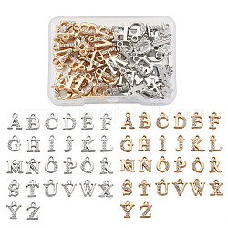 Fashewelry2セット2色合金ラインストーンチャーム  アルファベット  a～zの文字  クリスタル  ミックスカラー  12.5~13.5x5.5~12x2.5mm  穴：1.4mm  26個/セット  1セット/カラー