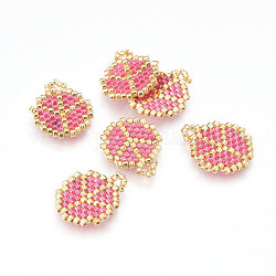 Miyuki & toho pendenti di perline giapponesi fatti a mano, modello telaio, piatta e rotonda con simbolo della pace, rosa caldo, 18~19x14.5~15x1.7mm, Foro: 2 mm