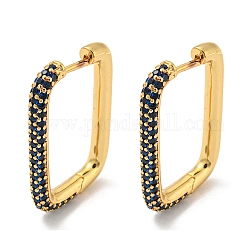 Серьги-кольца из латуни с микро-паве из фианита, прямоугольные, золотые, синие, 29.5x19.5x3.5 мм , штифт: 1 мм