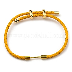 Bracelet à maillons colonne en laiton avec cordons en cuir, bracelet réglable pour femme, verge d'or, diamètre intérieur: 5/8~3 pouce (1.6~7.5 cm)