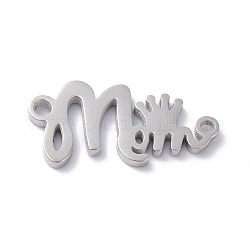 304 Stainless Steel Pendants, Word Mom and Crown, Stainless Steel Color, 18.5x9x1mm, Hole: 1.2mm
