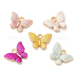 Alloy Enamel Pendants, Long-Lasting Plated, Cadmium Free & Nickel Free & Lead Free, Golden, Butterfly Charm, Mixed Color, 13x17.5x2.5mm, Hole: 2mm