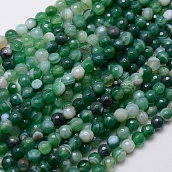 Natural Striped Agate/Banded Agate Beads Strands, Faceted, Dyed, Round, Sea Green, 6mm, Hole: 1mm