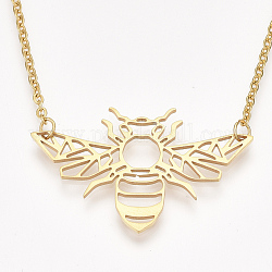 201 Stainless Steel Pendant Necklaces, with Cable Chains, Bee, Golden, 17.7 inch(45cm), 2mm, Bee: 24.5x39.5x1mm