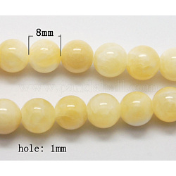 Natural Yellow Jade Beads, Round, Lemon Chiffon, Size: about 8mm in diameter, hole: 1mm, 50pcs/strand, 16 inch