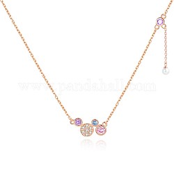 Кисточка с круглым искусственным жемчугом и плоским круглым кулоном для девочек и женщин, 925 ожерелье из стерлингового серебра с микрокубическим цирконием, красочный, розовое золото 