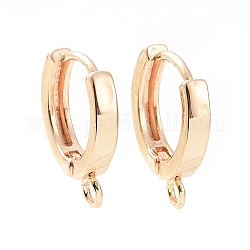 Brass Hoop Earrings, with Horizontal Loops, Real 18K Gold Plated, 15x12x2mm, Hole: 1.6mm, Pin: 0.8mm