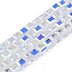 Electroplate transparentes abalorios de vidrio hebras, color de ab chapado, facetados, cubo, claro ab, 4x4x4mm, agujero: 1.2 mm, aproximamente 101 pcs / cadena, 17.13 pulgada (43.5 cm)