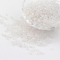 Round Glass Seed Beads, Trans. Colours Lustered, Clear, Size: about 3mm in diameter, hole: 1mm, about 1097pcs/50g