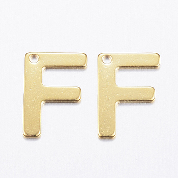 Encantos de 304 acero inoxidable, letter.f, dorado, 11x8x0.8mm, agujero: 1 mm