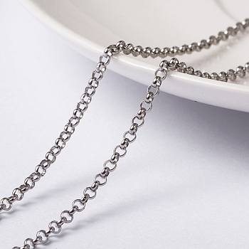 304 Stainless Steel Rolo Chains, Belcher Chains, Unwelded, Stainless Steel Color, 2x0.8mm
