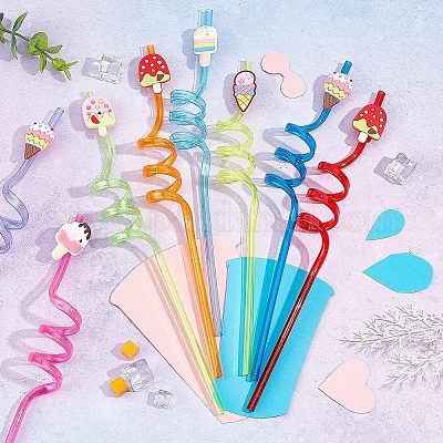 Wholesale Gorgecraft 8Pcs 8 Colors PET Spiral Drinking Straws 