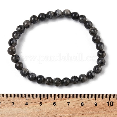 Pulseras elásticas de cuentas de larvikita natural&nbsp;BJEW-K212-A-046-1