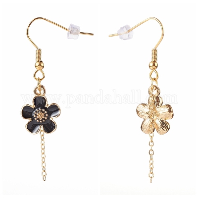 PandaWhole Zinc Alloy Flower Dangle Stud Earrings, with 304 Stainless Steel Earring Findings and Ear Nuts, Golden Alloy FlowerSize: Size