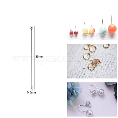 Sterling Silver 925 Eye Pins 30mm wire thickness 0.5mm 24 Gauge
