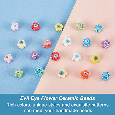 120 Perles En Céramique Fleur Imprimées - Lot Multicolore, Diamètre 8 Mm - Pour Fabrication Bijoux DIY