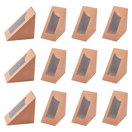 Nbeads30個三角クラフト紙サンドイッチボックス  12x12x7.5cmサンドイッチ取り出し容器三角ベーキングパッケージボックスキャンディースイーツ用窓付きチョコレートサンドイッチケーキ CON-WH0085-14-1