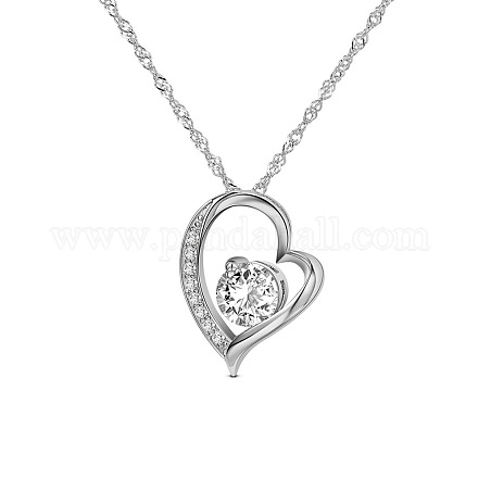 SHEGRACE Glamourous Sterling Silver Micro Pave AAA Cubic Zirconia Heart Pendant Necklace JN25A-01-1