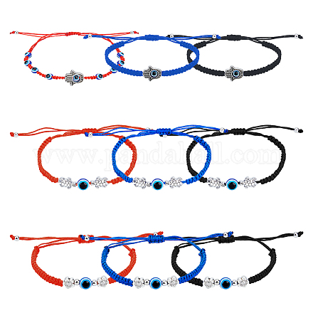 Fibloom 9 pz 9 set di braccialetti a maglie in vetro stile malocchio e lega BJEW-FI0001-31-1
