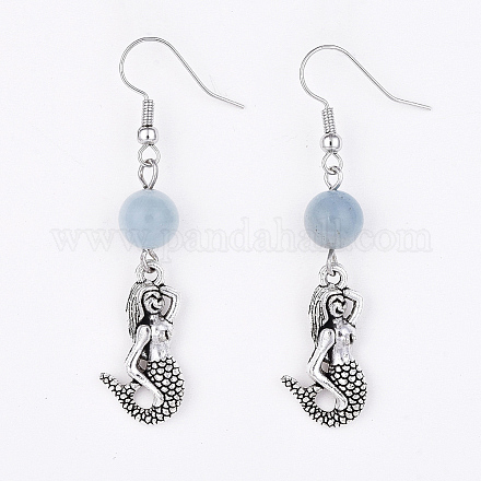 Natural Aquamarine Dangle Earrings EJEW-JE02590-05-1