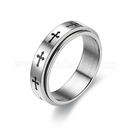 チタン鋼の回転可能な指輪  スピナー フィジェット バンド 不安 ストレス リリーフ リング メンズ レディース  クロス模様  usサイズ10（19.8mm） RELI-PW0001-018E-01P-1