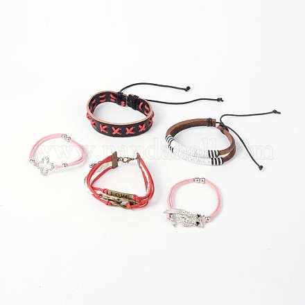 Mixed Leather & Faux Suede Cord Bracelets BJEW-X0006-1