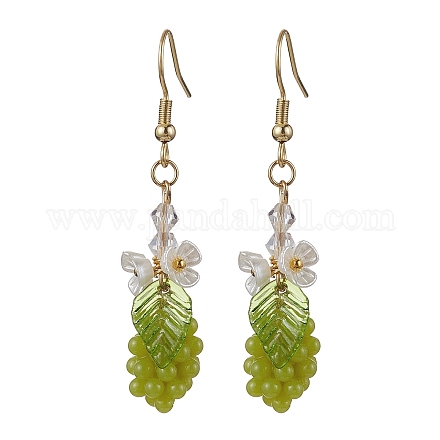 Orecchini pendenti in resina di frutti d'uva giallo verde EJEW-JE05646-1